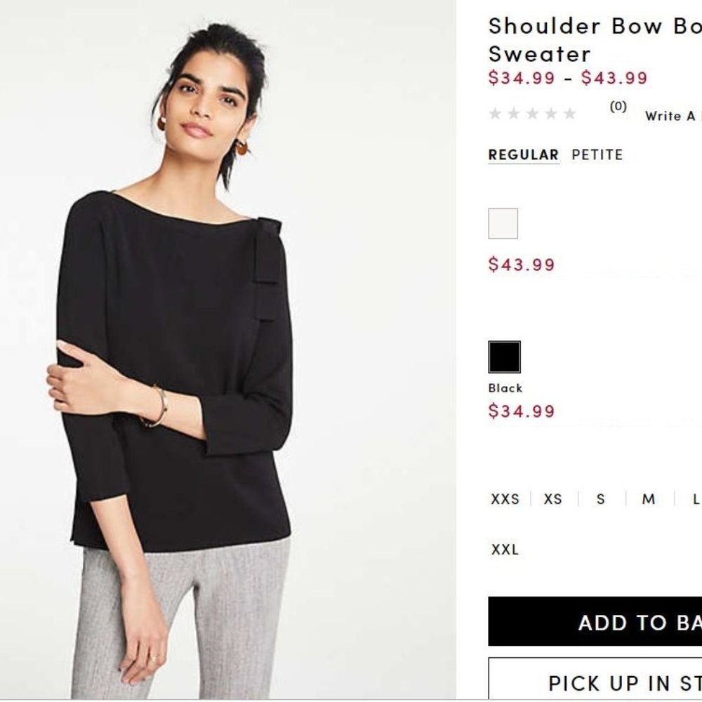 Ann Taylor Should Bow Boatneck sweater black S *New*